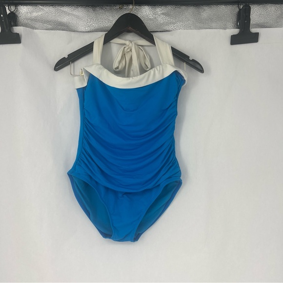 Lauren Ralph Lauren Blue and White One-Piece Swimsuit - Picture 1 of 6